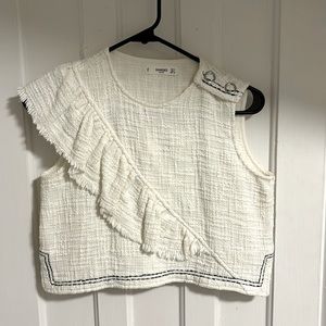 NWOT Mango White Asymmetrical Crop Top (Size S)